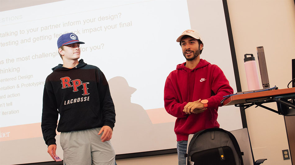 Two business students giving a presentation